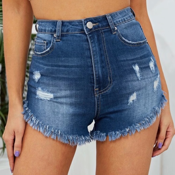 NEW Raw Hem Distressed Ripped Denim Jean Shorts - Picture 4 of 4